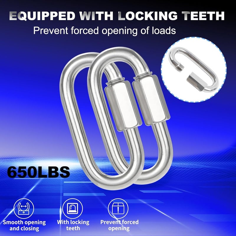 XHMAXE 15PCS 2 Inches Chain Link, M5 Screw Chain Quick Links, 3/16" Galvanized Steel Locking Carabiners for Connecting Hammock, Key Chain, Pet Leash,Gym,Camping, 650 Lbs Capacity. - Image 3
